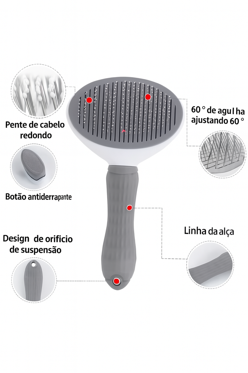 Escova Removedora de Pelos com Auto-Limpeza para Pets