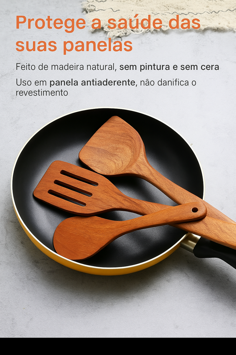 Conjunto de Utensílios de Madeira Natural
