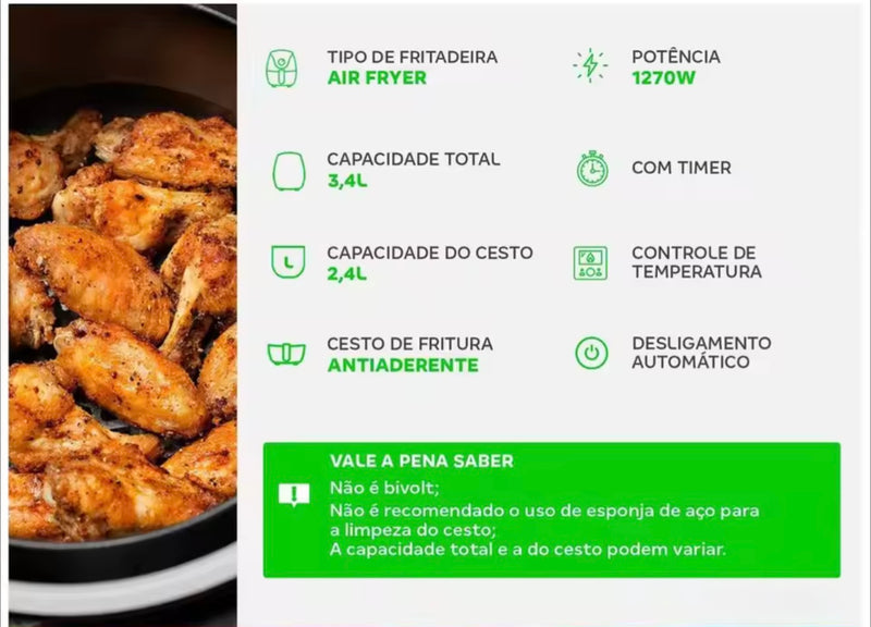 Fritadeira Elétrica Nell Smart 3,4L – Air Fryer